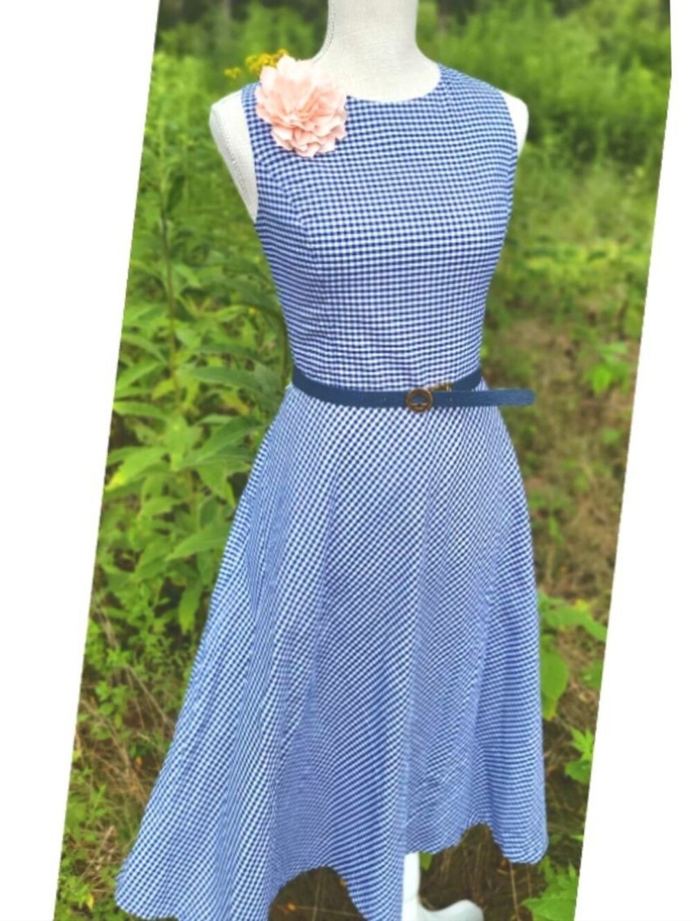 Jessica Howard Vintage Inspired Blue & White Gingham Swing Midi Dress